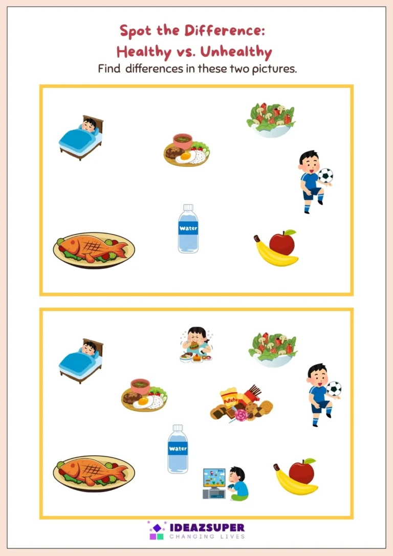 World Obesity Day healthy habits printable worksheet for preschool kids, sample page 2