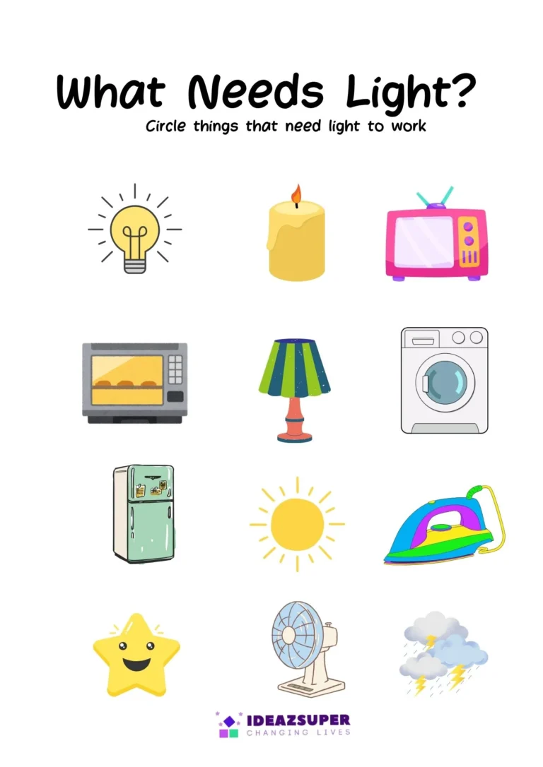 International Day of Light printable worksheet for preschool kids, sample page 1