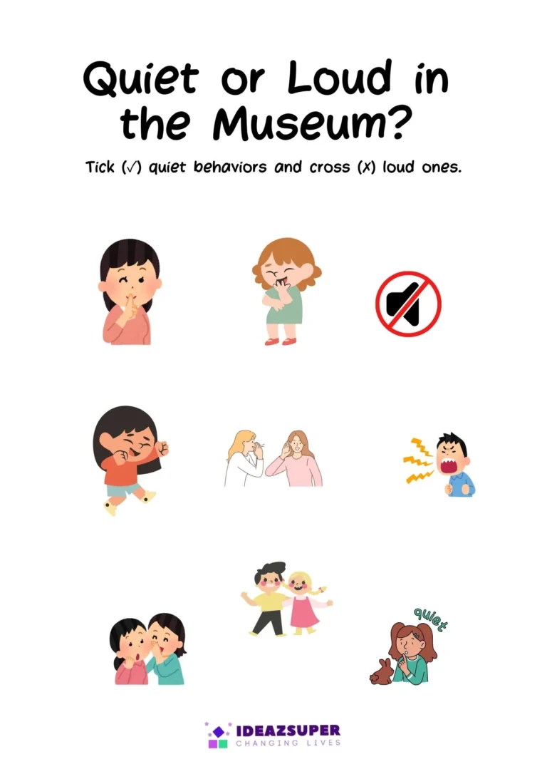 International Museum Day printable worksheet for preschool kids, sample page 1