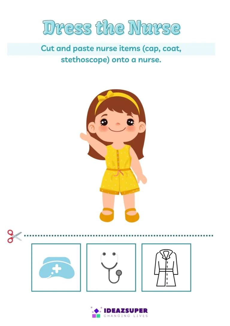 International Nurses Day printable worksheet for preschool kids, sample page 1