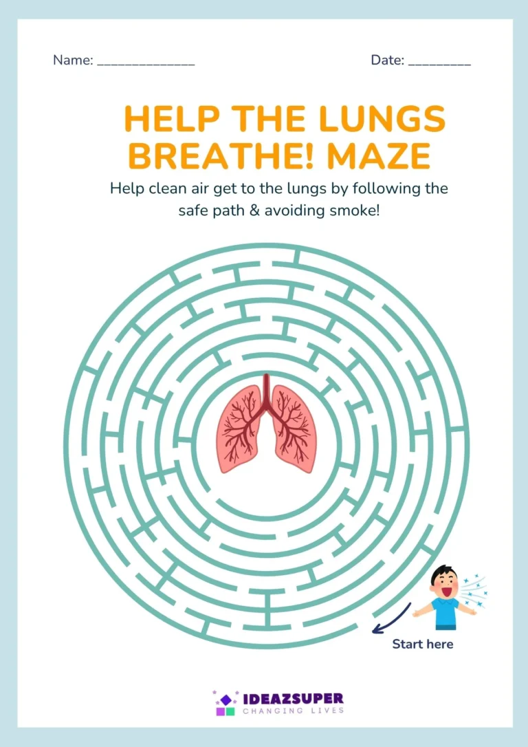World No Tobacco Day healthy lungs printable worksheet for preschool kids, sample page 2