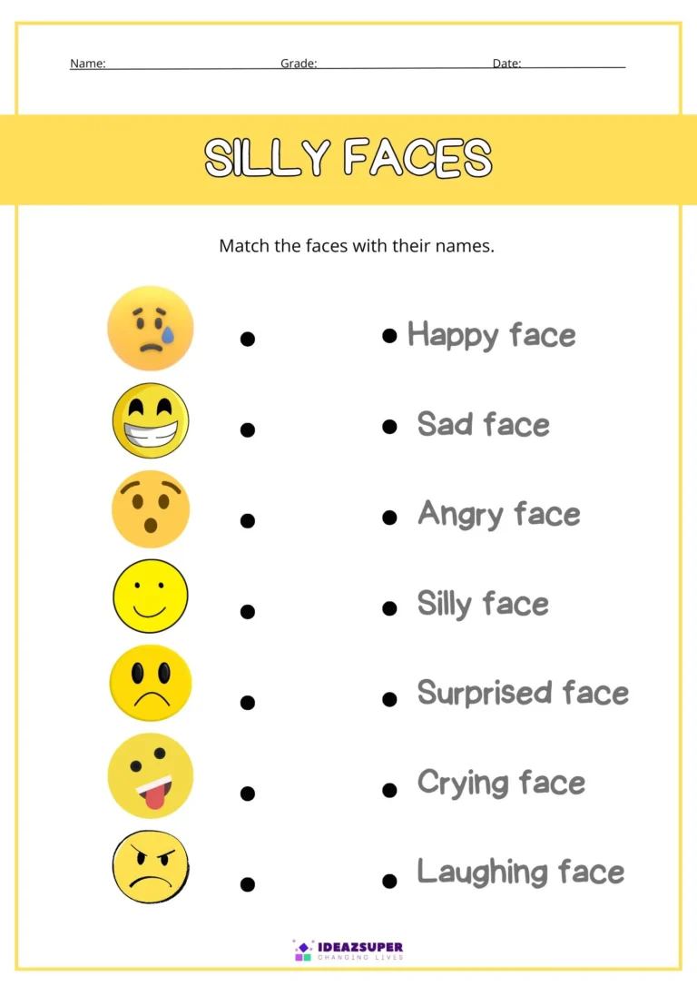 International Joke Day worksheet: silly faces, match faces to names