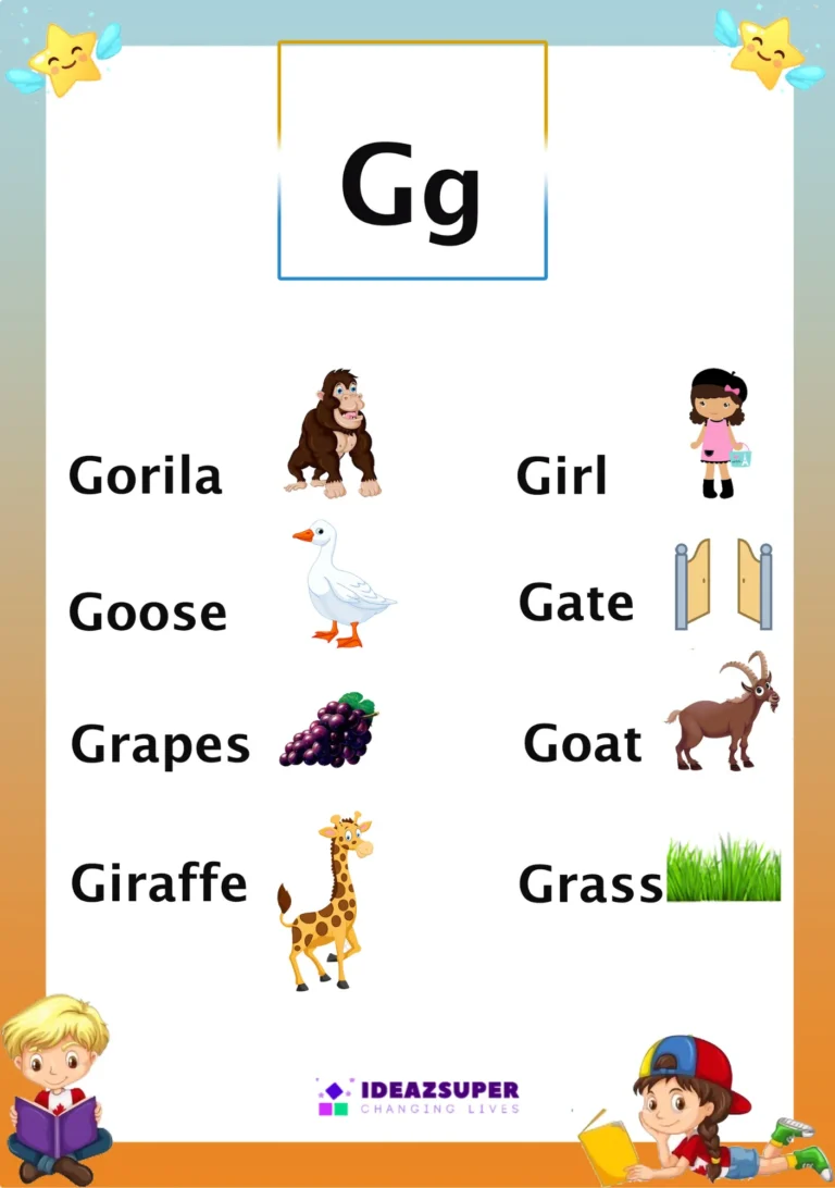 Letter G picture flash card with words that begin with G