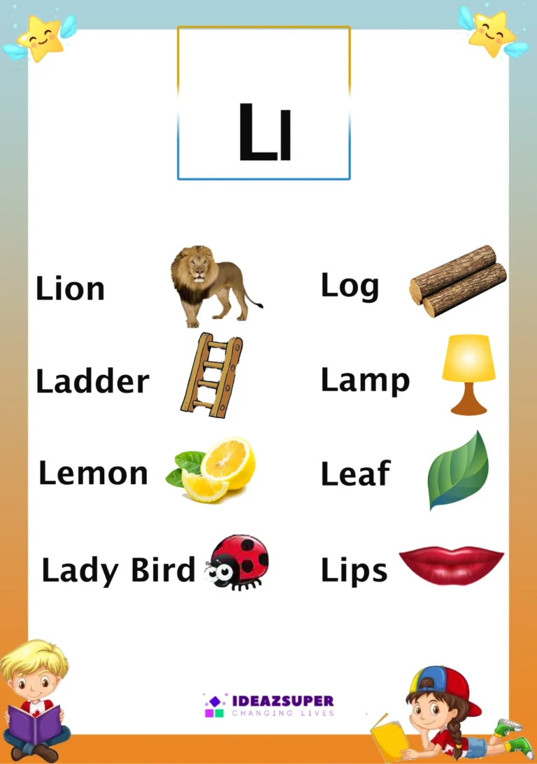 Letter L picture flash card with words that begin with L