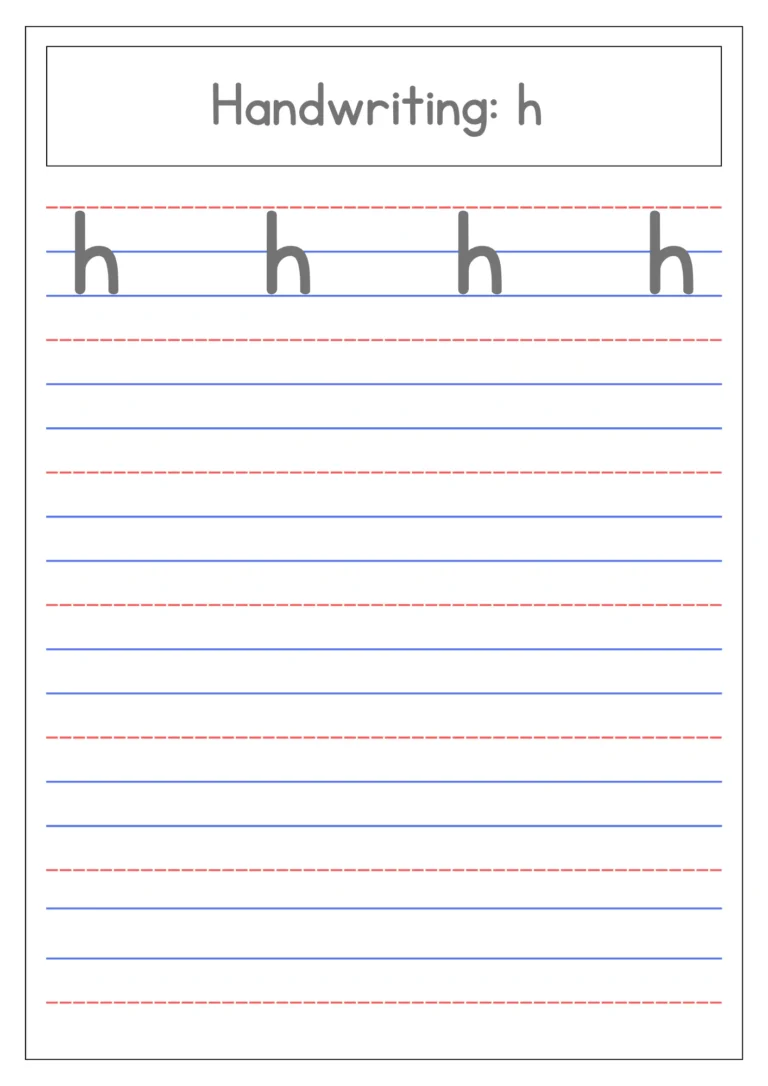 Small letter h handwriting practice on four-line paper