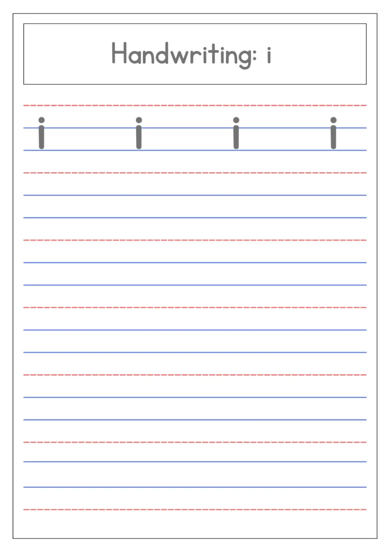 Small letter i handwriting practice on four-line paper