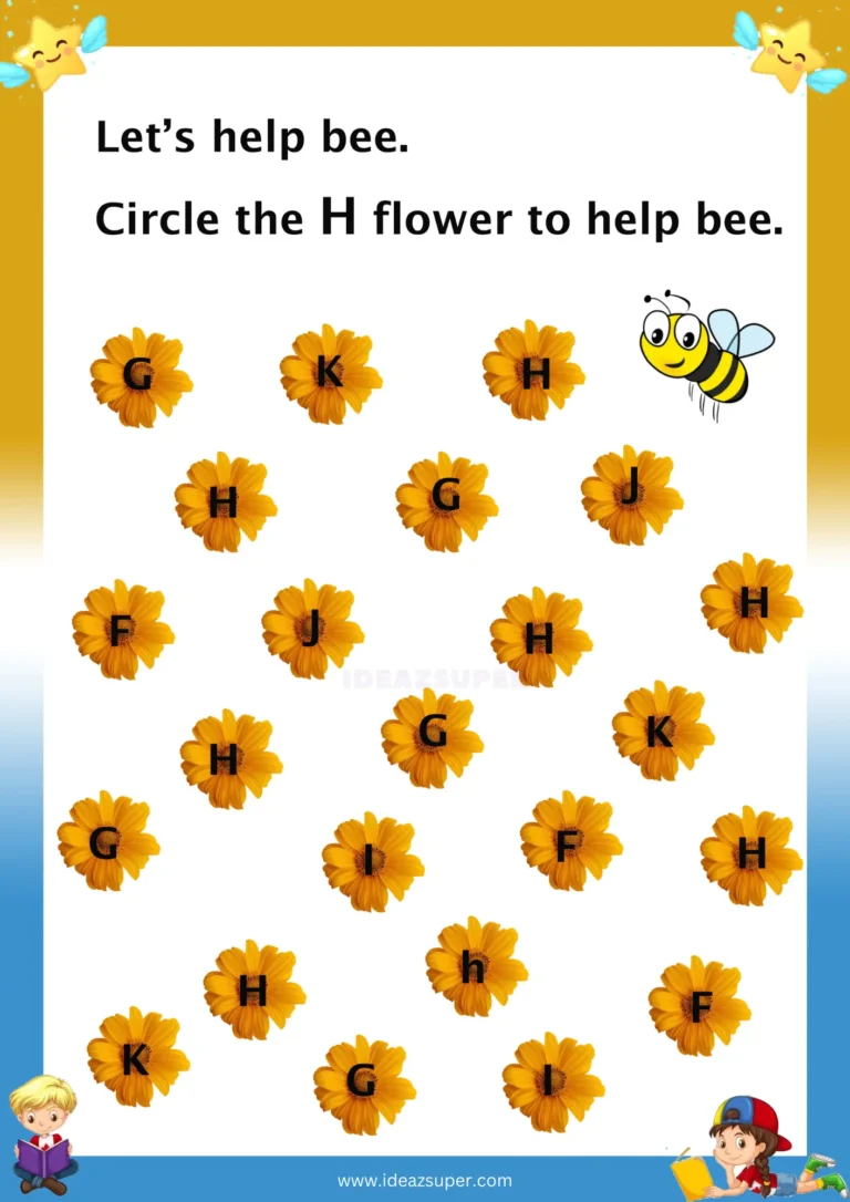 Capital letter H identification worksheet – circle the pictures marked H