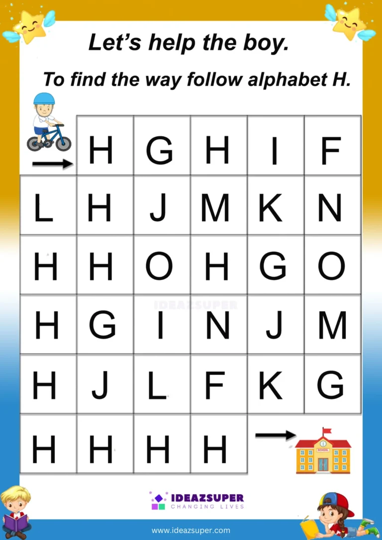 Capital letter H maze worksheet – follow H to find the way