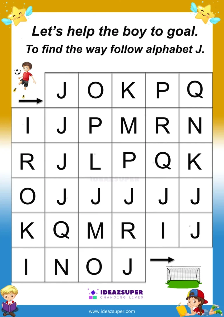 Capital letter J maze worksheet – follow J to find the way