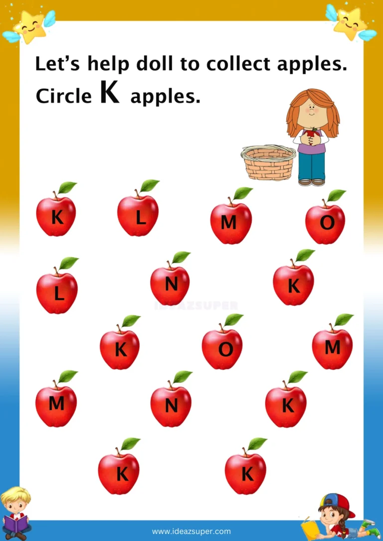 Capital letter K identification worksheet – circle the pictures marked K