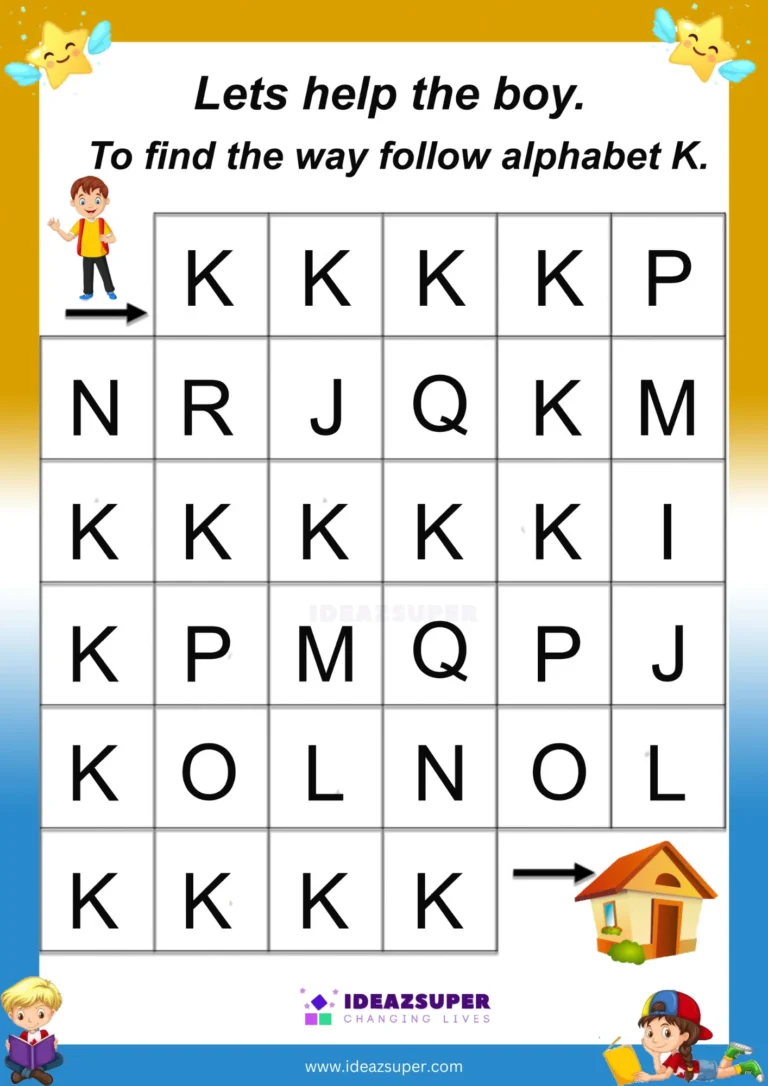 Capital letter K maze worksheet – follow K to find the way