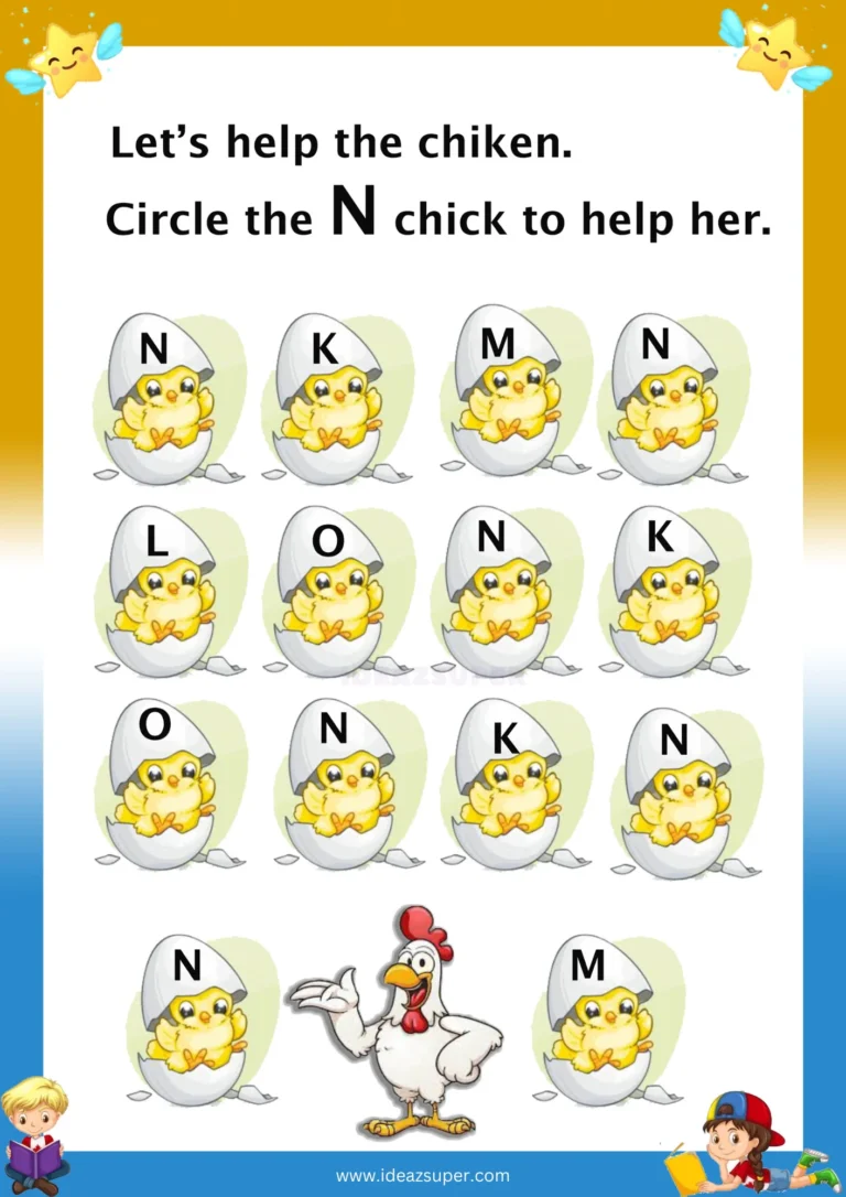 Capital letter N identification worksheet – circle the pictures marked N