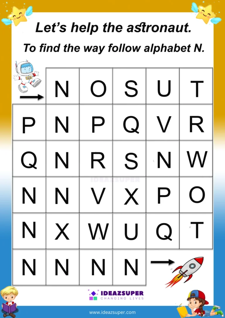 Capital letter N maze worksheet – follow N to find the way