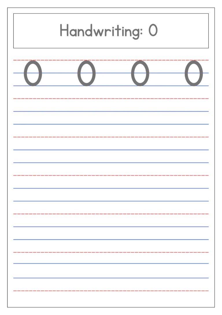 Capital letter O handwriting practice on four-line paper