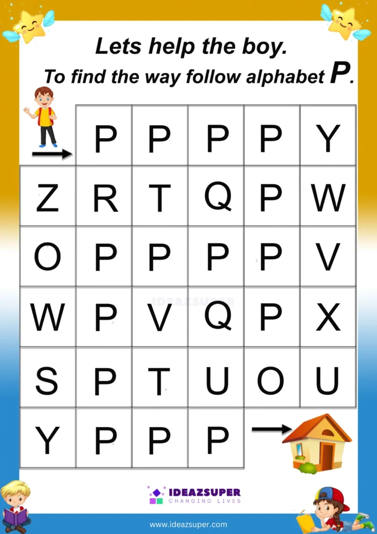 Capital letter P maze worksheet – follow P to find the way