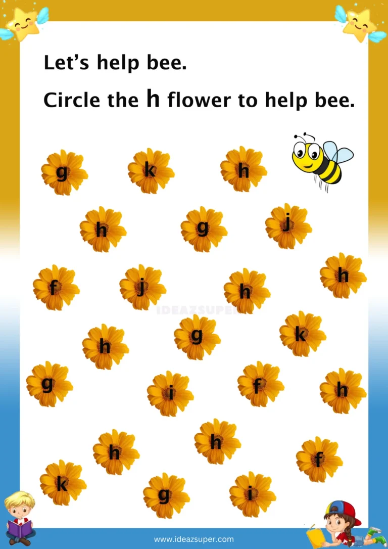 Small letter h identification worksheet – circle the pictures marked h