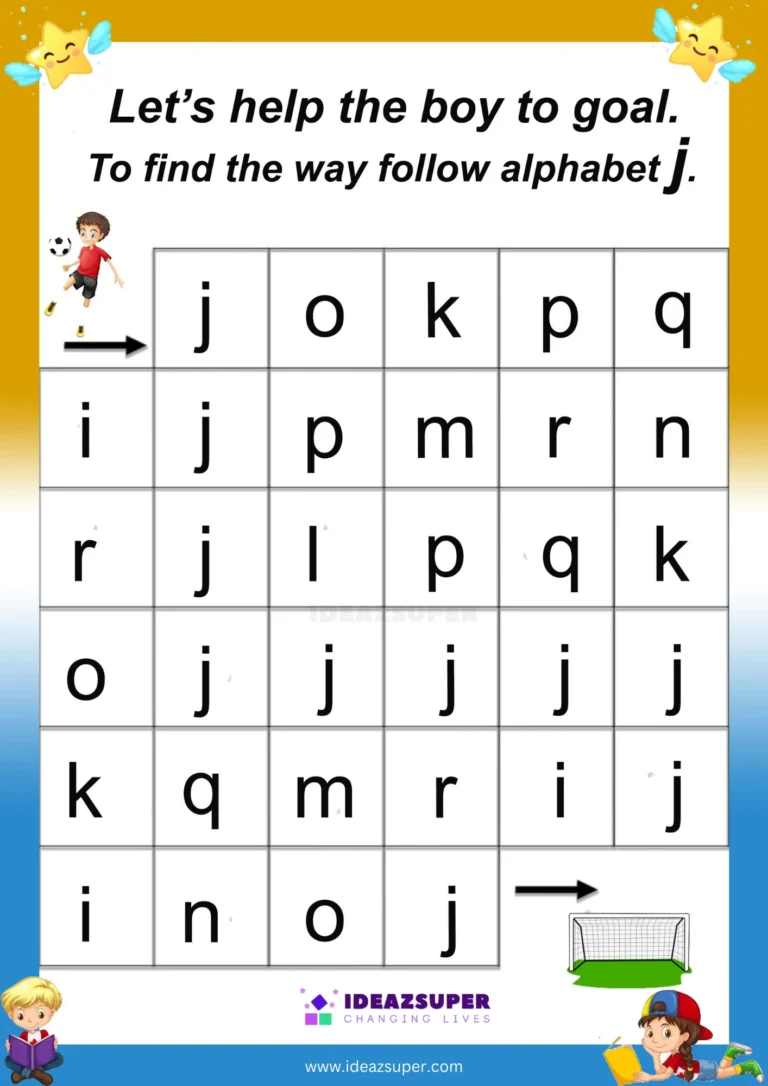 Small letter j maze worksheet – follow j to find the way