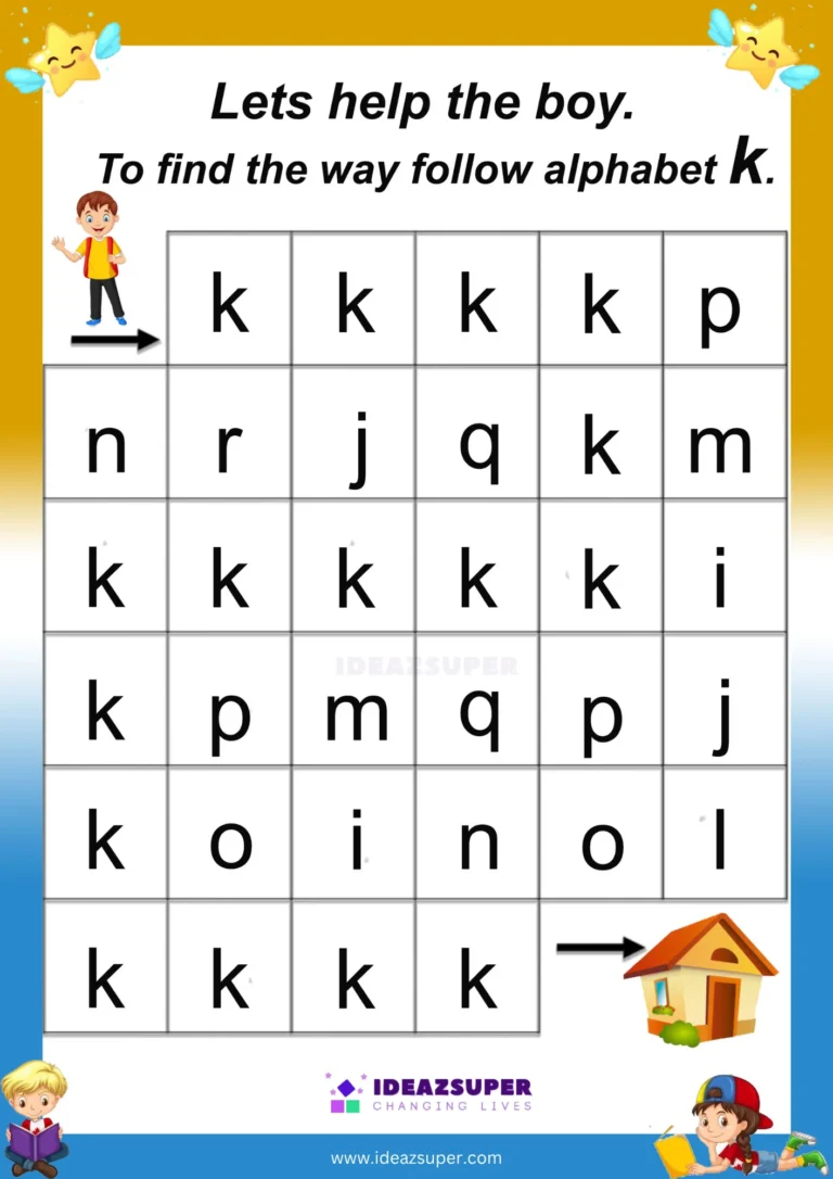 Small letter k maze worksheet – follow k to find the way