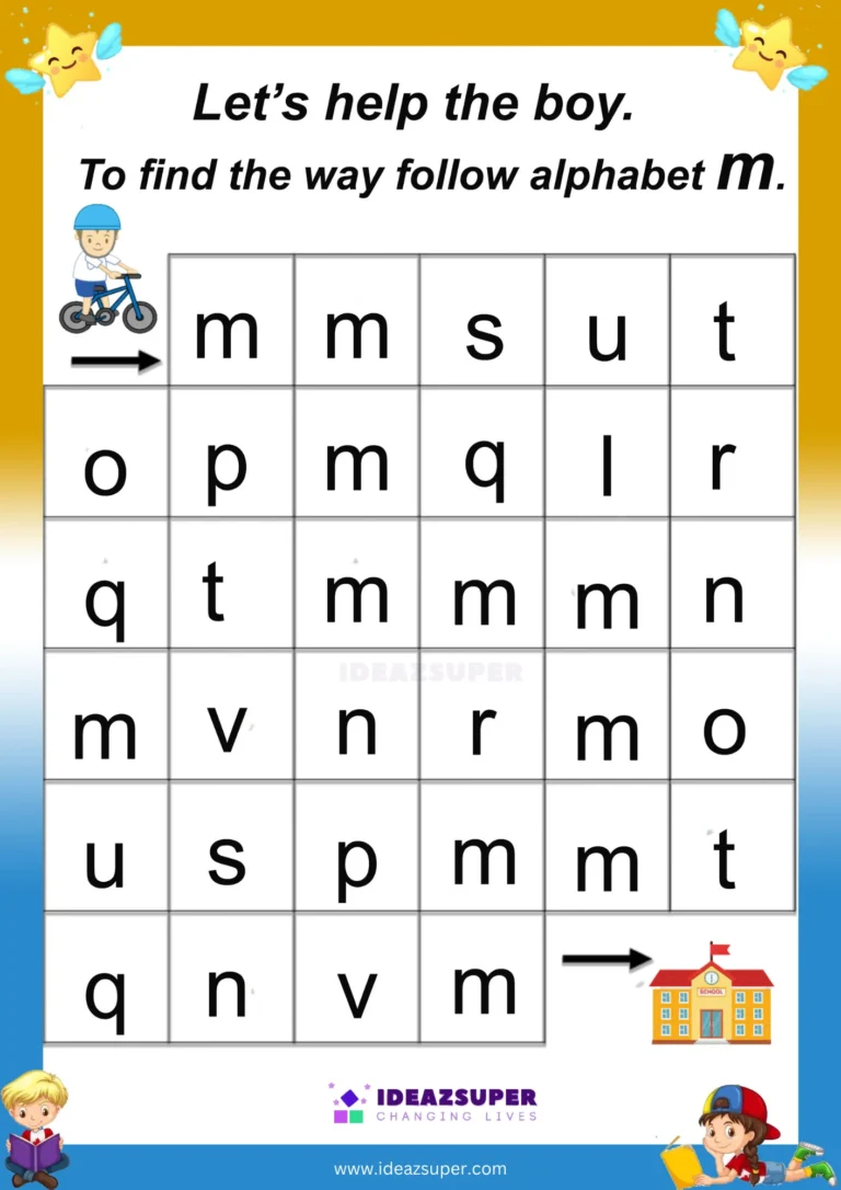 Small letter m maze worksheet – follow m to find the way