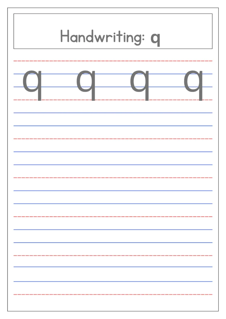 Small letter q 4-line handwriting practice