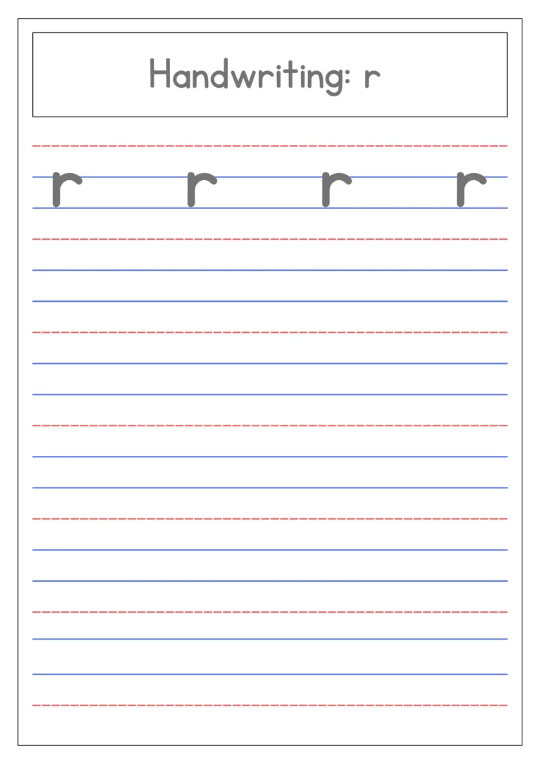 Small letter r 4-line handwriting practice