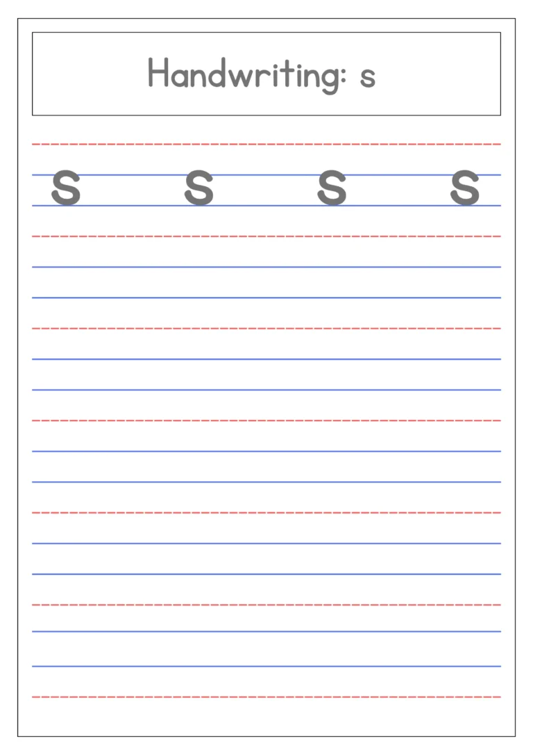 Small letter s 4-line handwriting practice