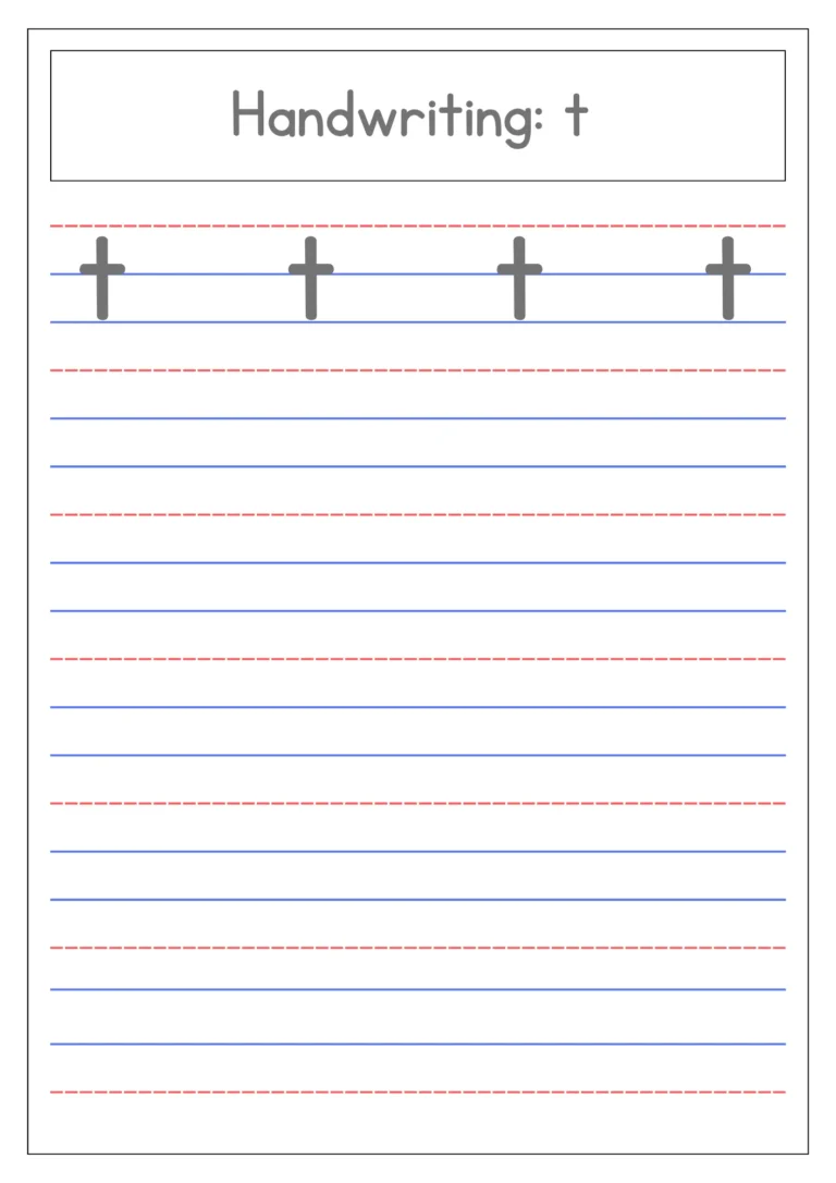Small letter t 4-line handwriting practice