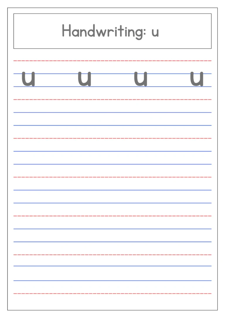 Small letter u 4-line handwriting practice