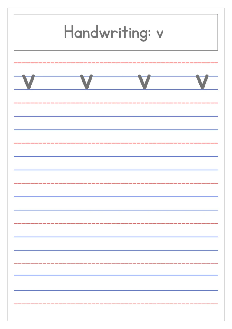 Small letter v 4-line handwriting practice