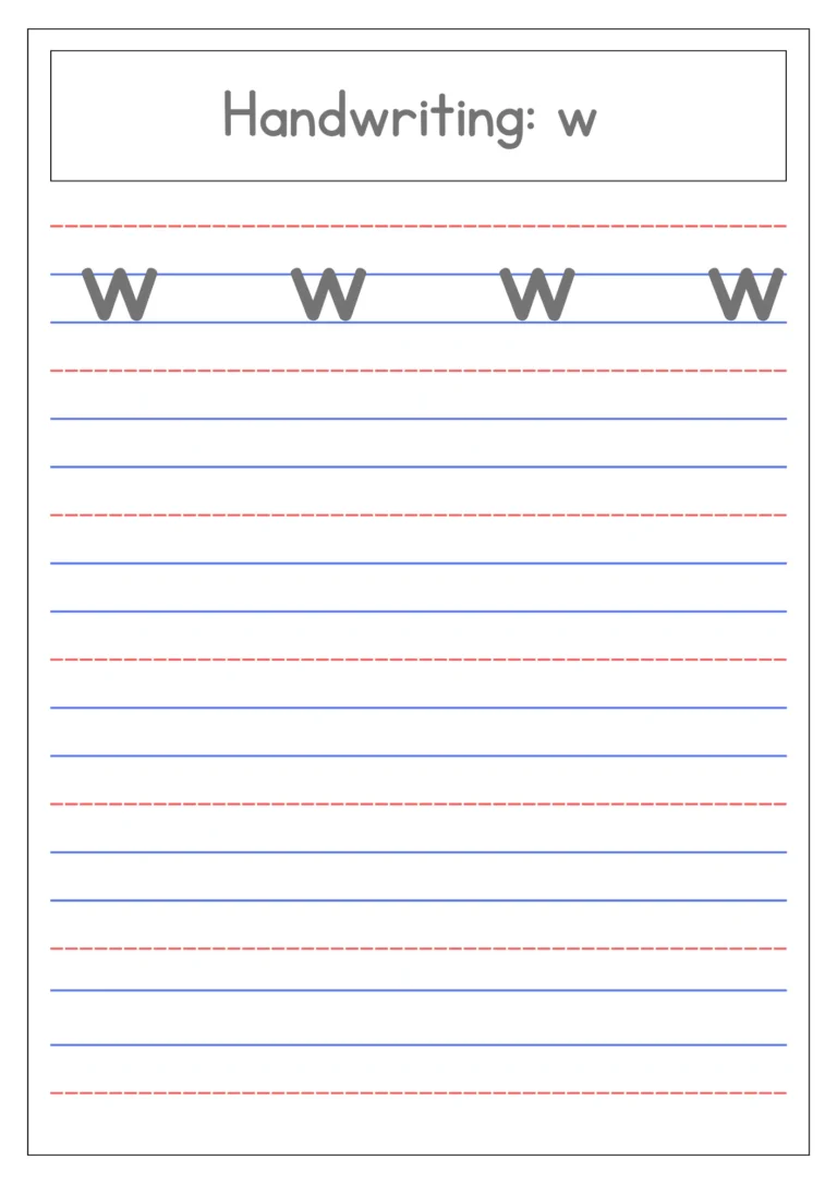 Small letter w 4-line handwriting practice