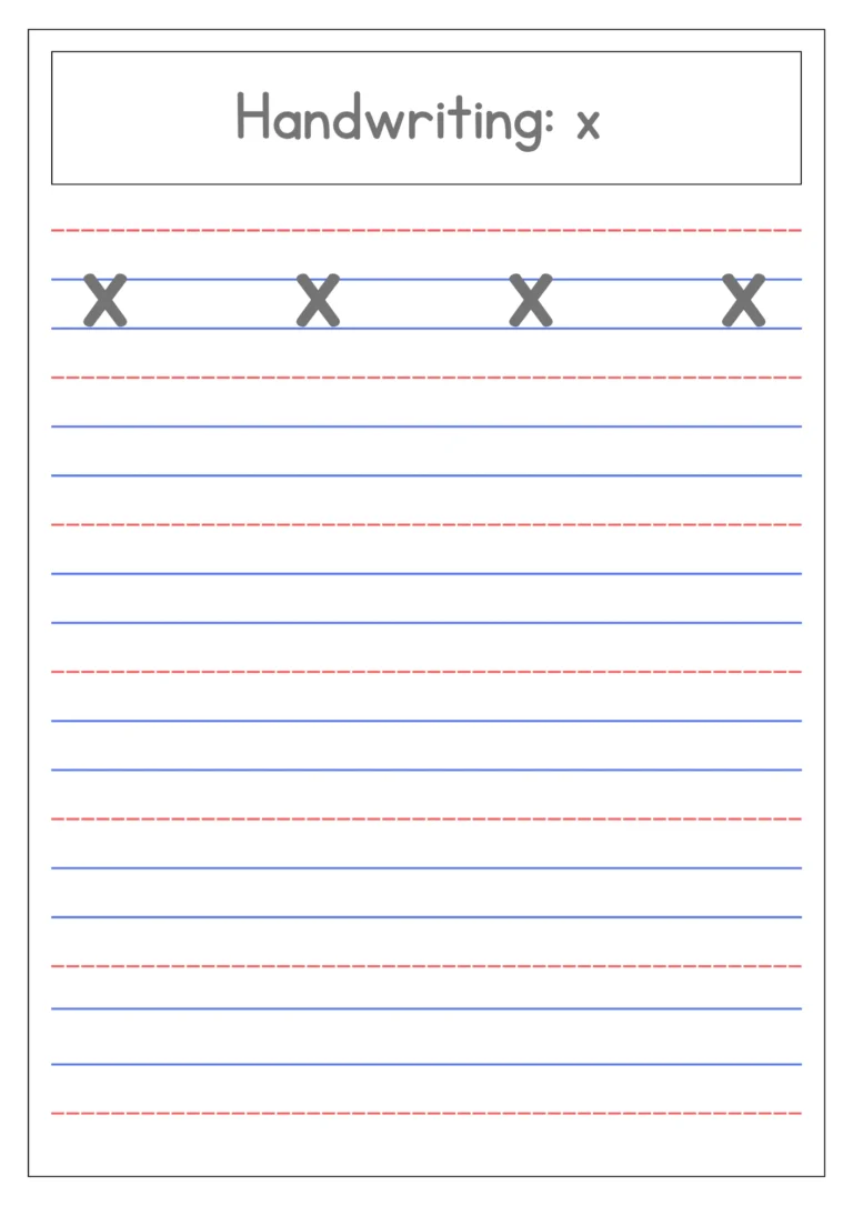 Small letter x 4-line handwriting practice