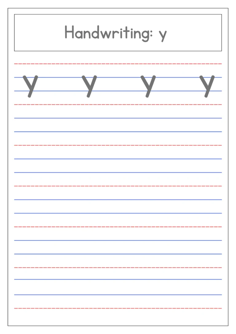 Small letter y 4-line handwriting practice