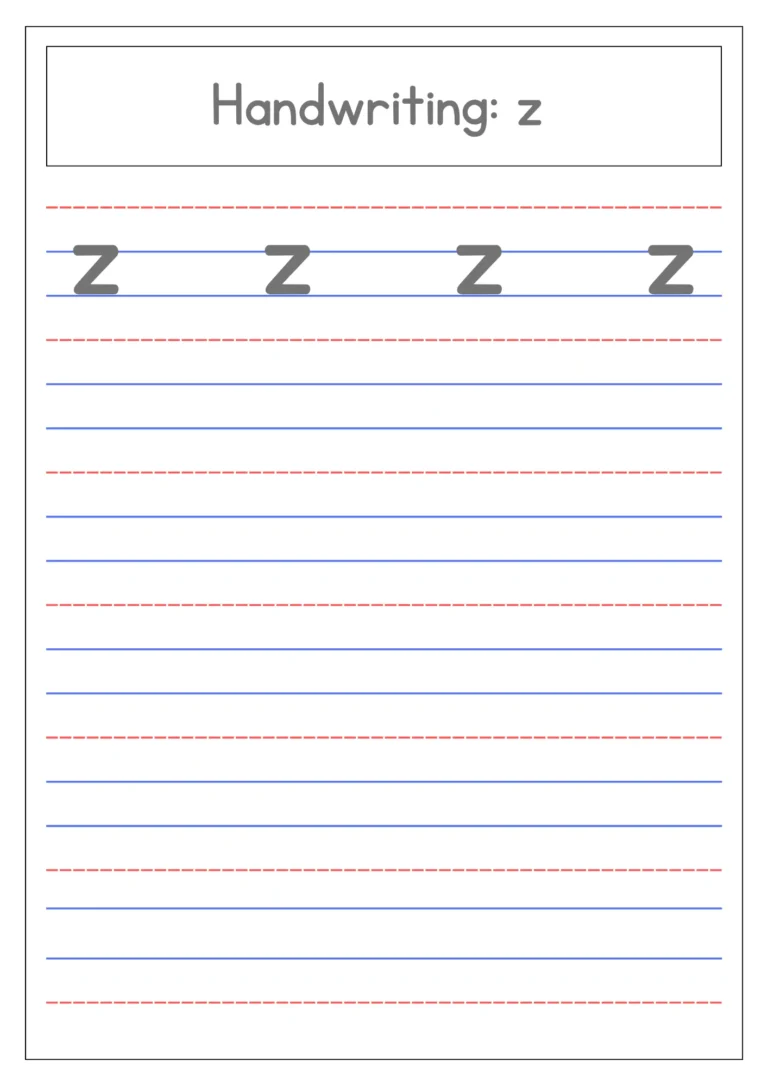 Small letter z 4-line handwriting practice