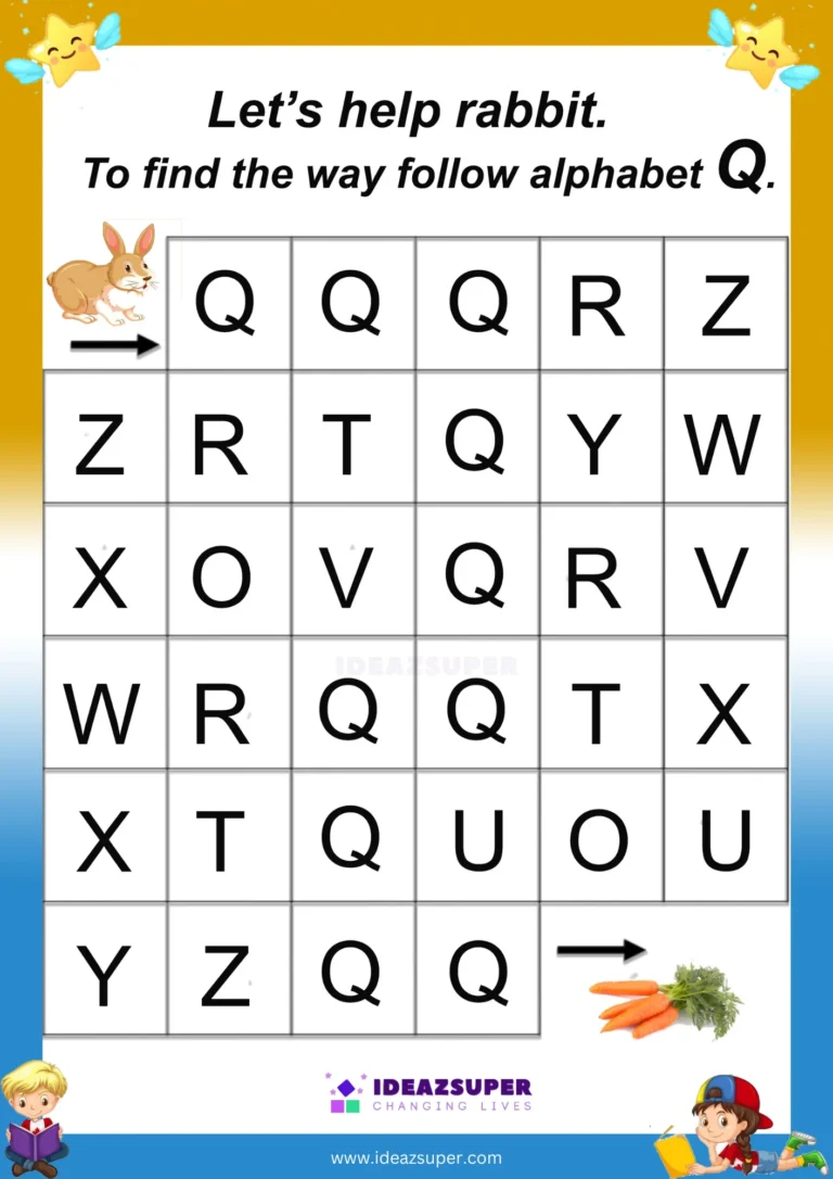 Capital letter Q maze: follow the Q path