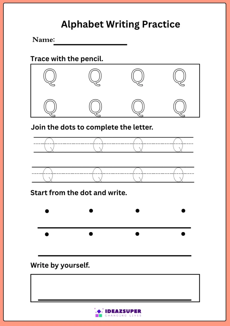 Capital letter Q tracing and writing practice