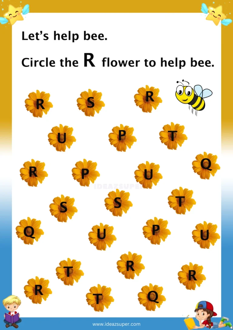 Capital letter R identification worksheet: circle the R