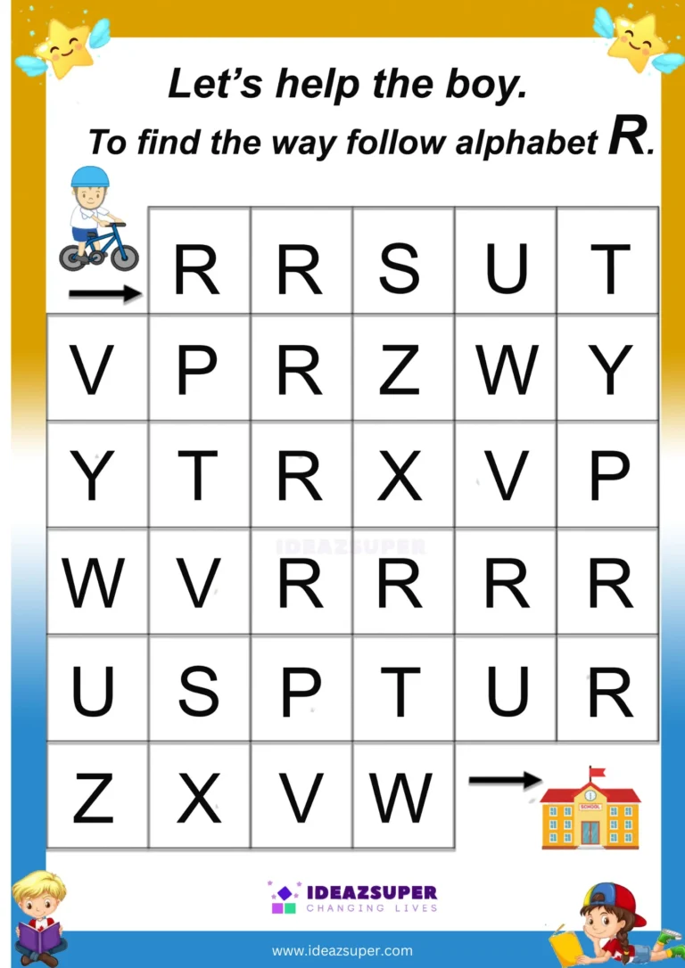 Capital letter R maze: follow the R path