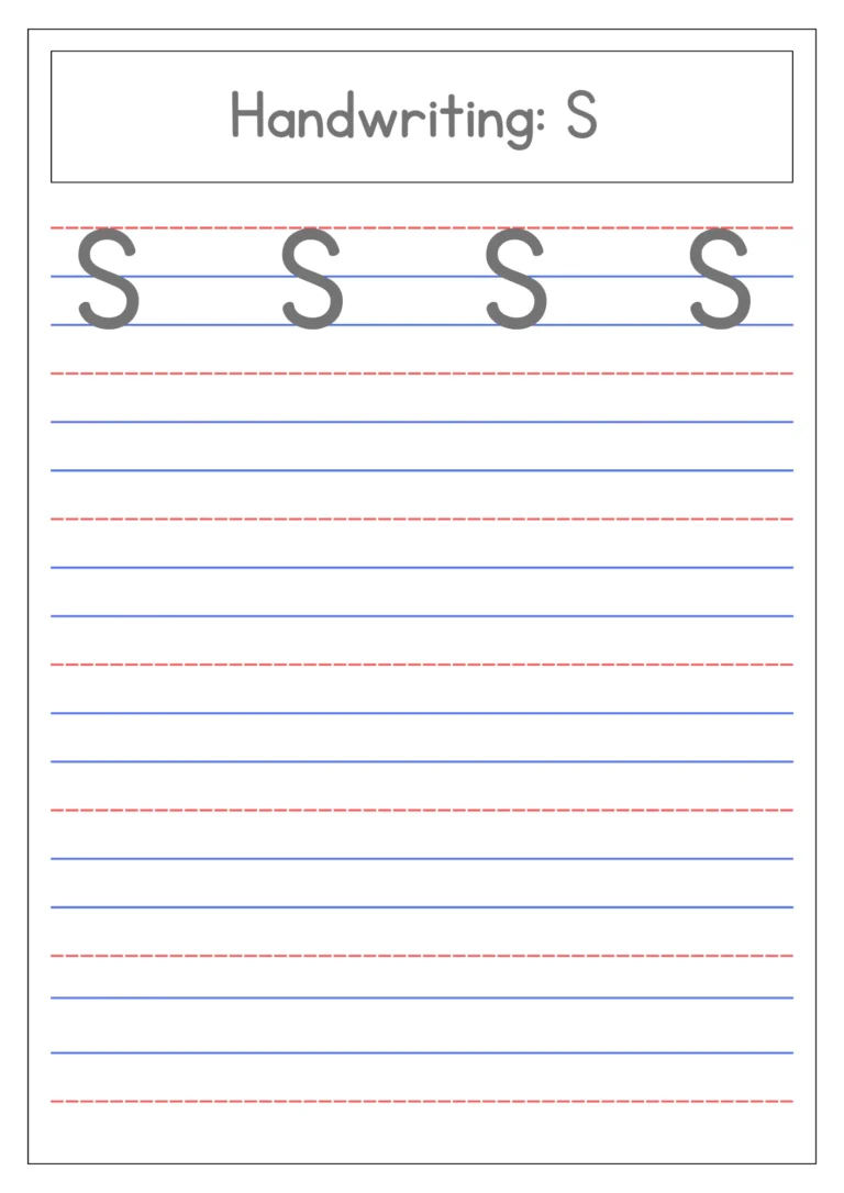 Capital letter S 4-line handwriting practice