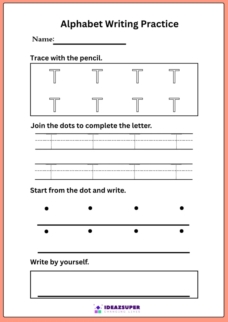 Capital letter T tracing and writing practice