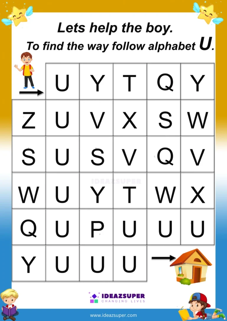 Capital letter U maze: follow the U path
