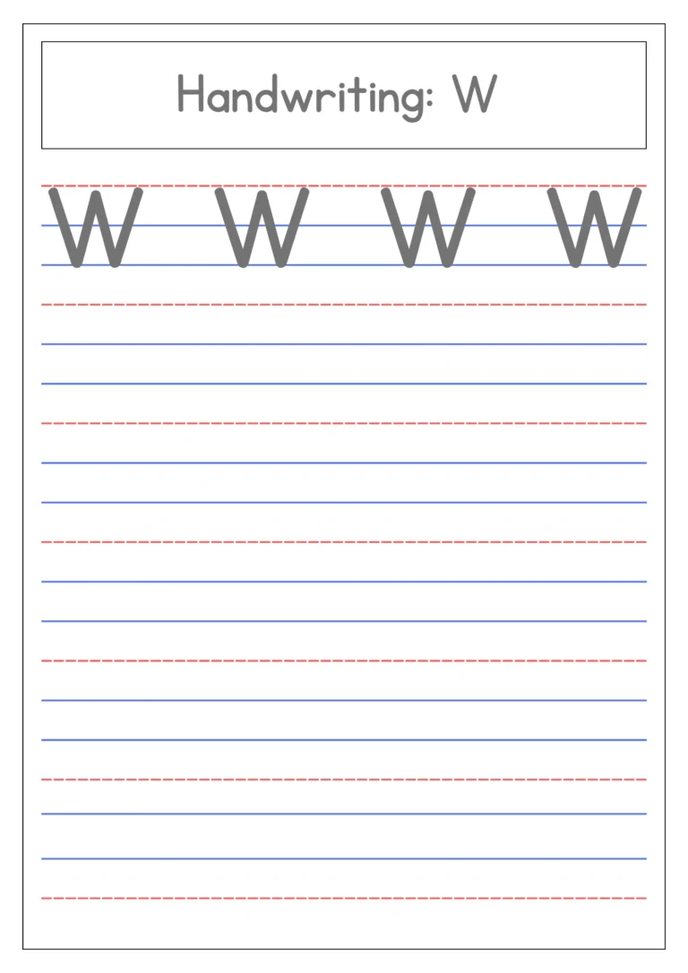 Capital letter W 4-line handwriting practice
