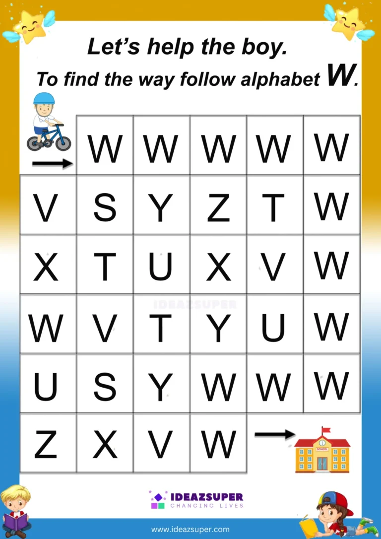 Capital letter W maze: follow the W path