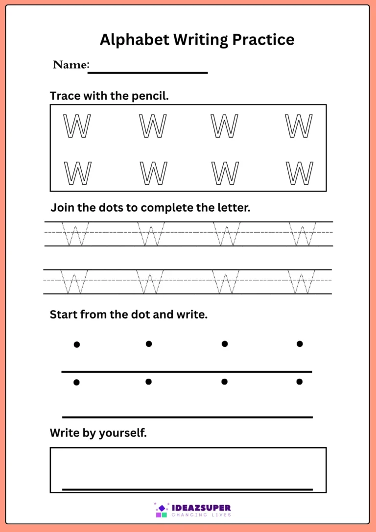 Capital letter W tracing and writing practice