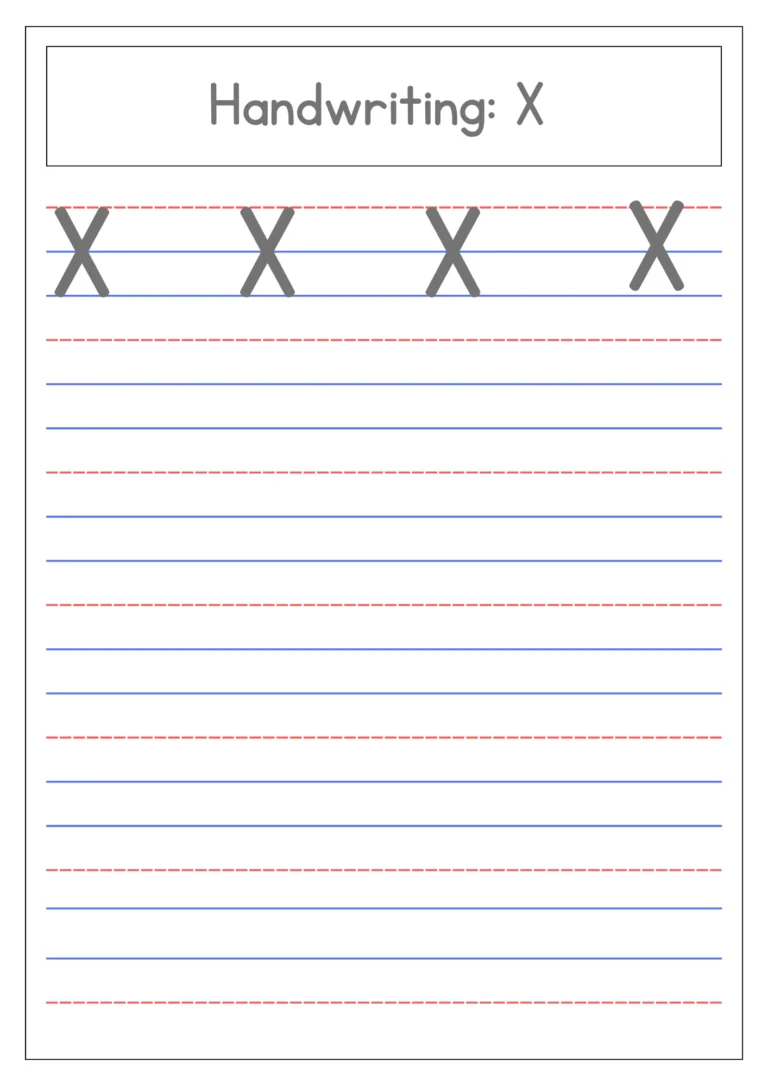 Capital letter X 4-line handwriting practice