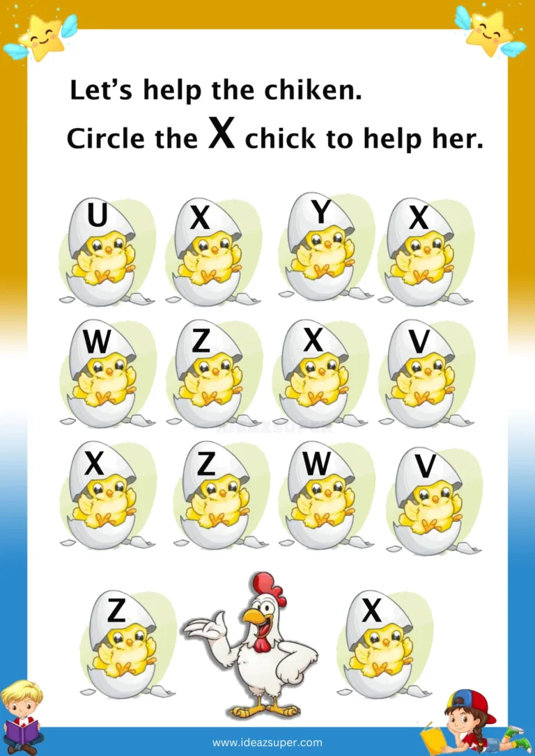 Capital letter X identification worksheet: circle the X