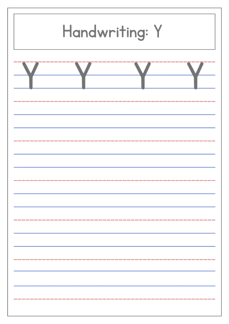 Capital letter Y 4-line handwriting practice