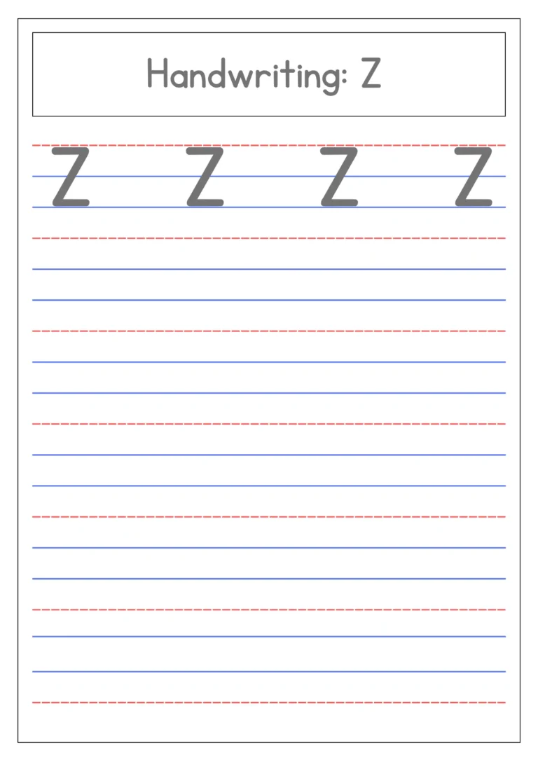 Capital letter Z 4-line handwriting practice