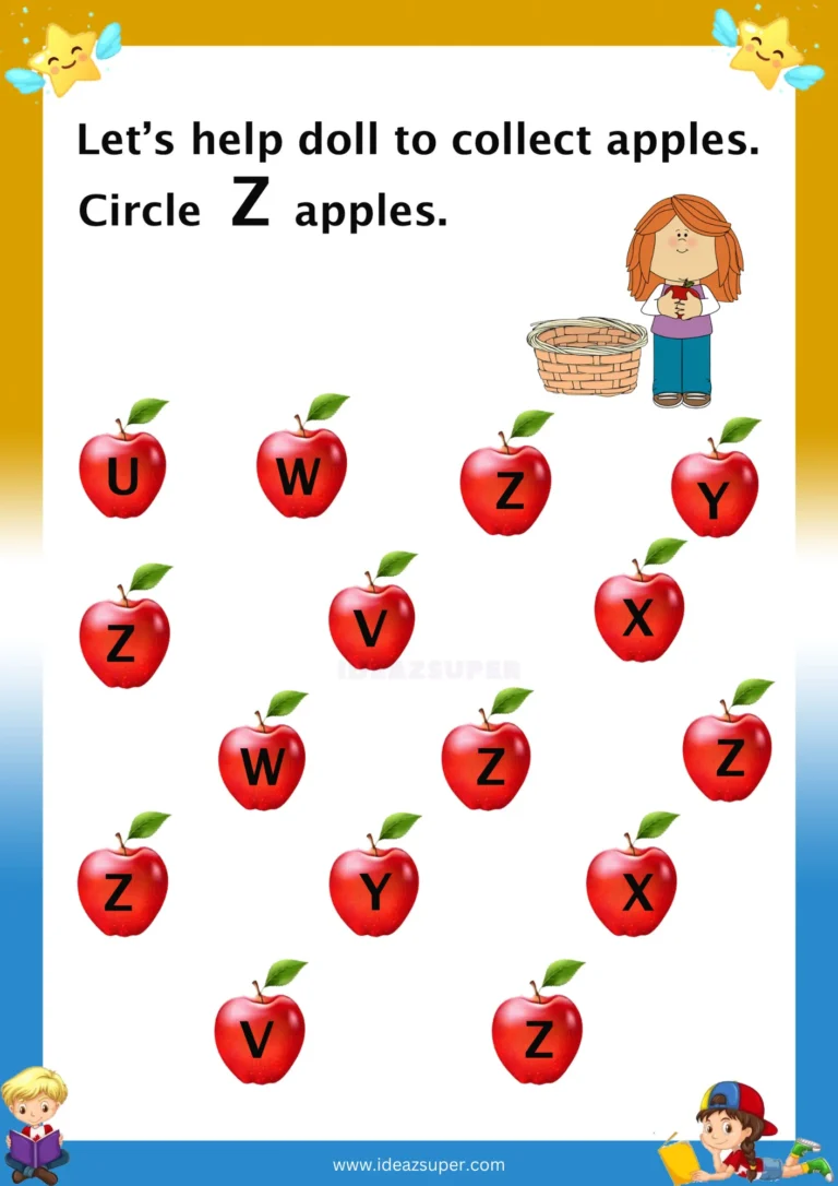 Capital letter Z identification worksheet: circle the Z