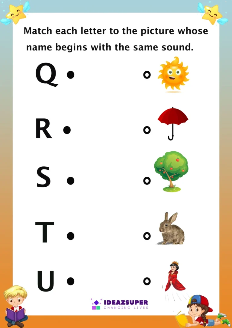 Capital letter Q beginning sound matching worksheet