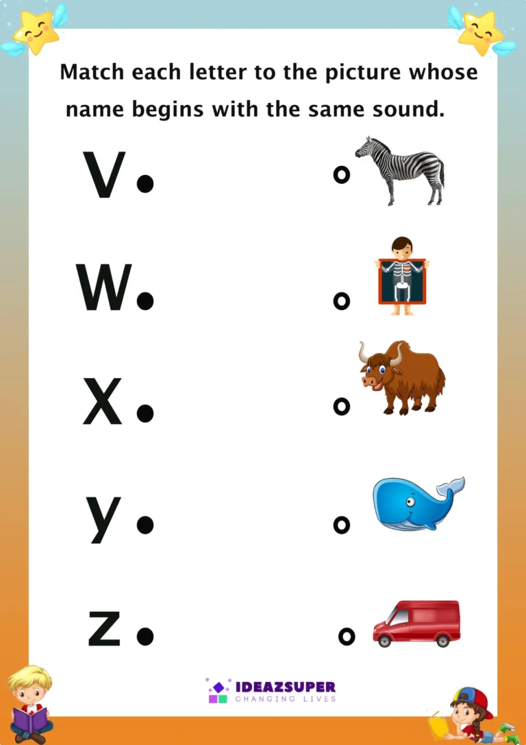 Capital letter V beginning sound matching worksheet